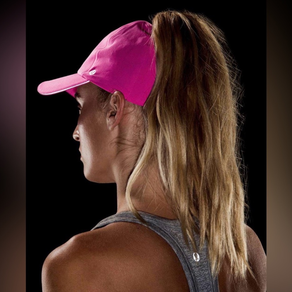 Lululemon Athletica Fast and Free Ponytail Running Baseball Cap Hat Pink Magenta - Picture 2 of 8